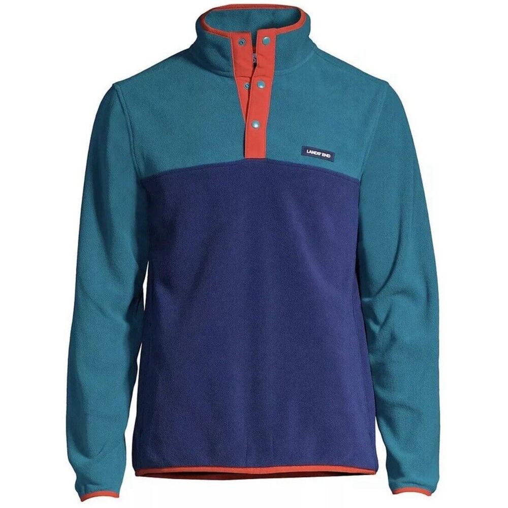 NEW Lands' End Mens Heritage Fleece Snap Neck Pullover XL Colorblock Comfort NWT
